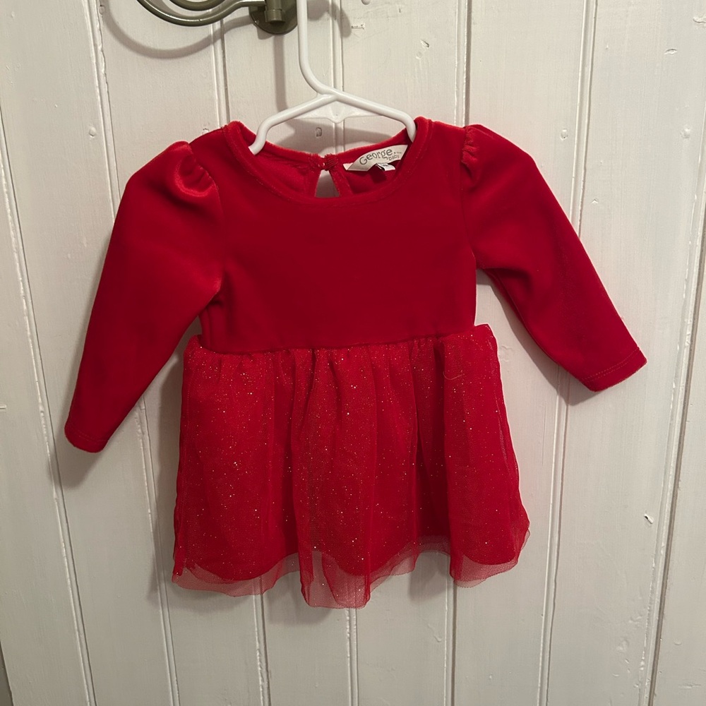 George Red Sparkle Tulle Long Sleeve Holiday Dress
